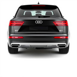 A sleek, totally black Audi Q7 viewed from the rear on a crisp white background
