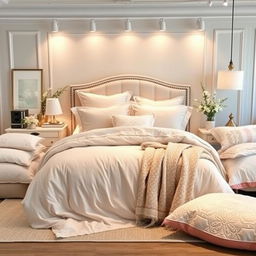 A vinyl display for a bedding store showcasing a cozy and elegant bedroom setting