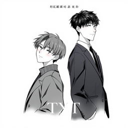 A captivating book cover illustration that features two male characters inspired by Choi Yeonjun and Kang Taehyun from TXT