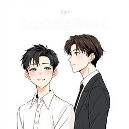 A captivating book cover illustration that features two male characters inspired by Choi Yeonjun and Kang Taehyun from TXT