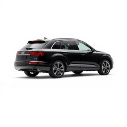A sleek, totally black Audi Q7 viewed from the side, showcasing its elegant lines and luxury design