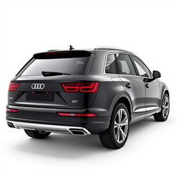 A sleek, totally black Audi Q7 viewed from the side, showcasing its elegant lines and luxury design