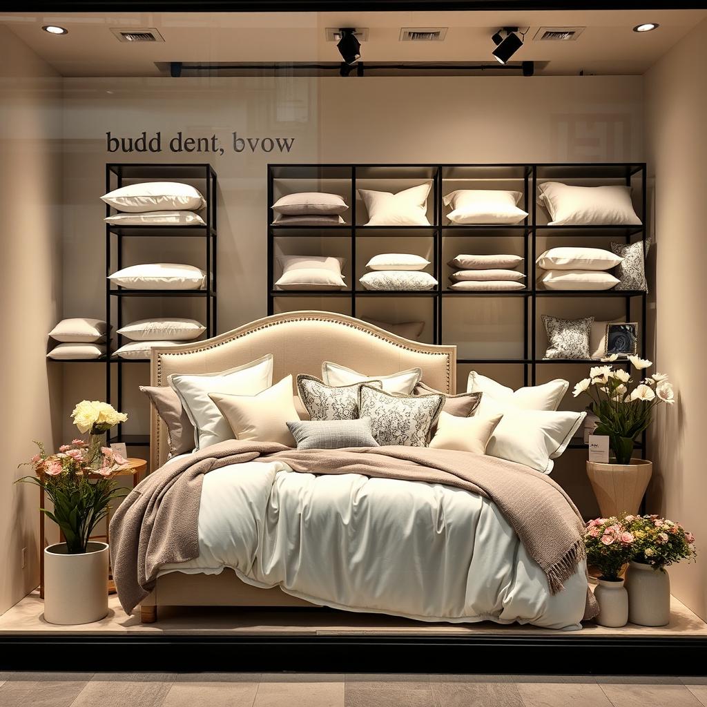 A window display design for a bedding store that captivates customers