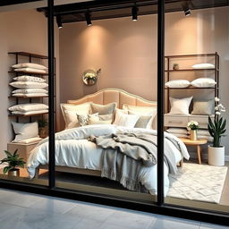 A window display design for a bedding store that captivates customers