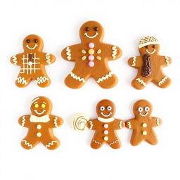 A collection of different gingerbread men, all in a semi-realistic style, displayed against a clean white background