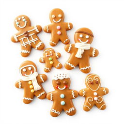 A collection of different gingerbread men, all in a semi-realistic style, displayed against a clean white background