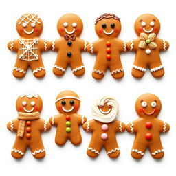A collection of different gingerbread men, all in a semi-realistic style, displayed against a clean white background