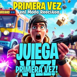 A captivating thumbnail for a Fortnite video titled 'Primera Vez en el Modo Recarga'