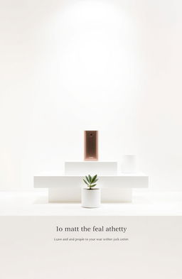 A minimalist aesthetic marketing design, featuring clean lines and ample white space, showcasing a sleek product display