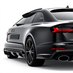 A sleek, totally black Audi RS viewed from the entire right side