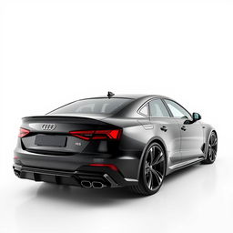 A sleek, totally black Audi RS viewed from the entire right side