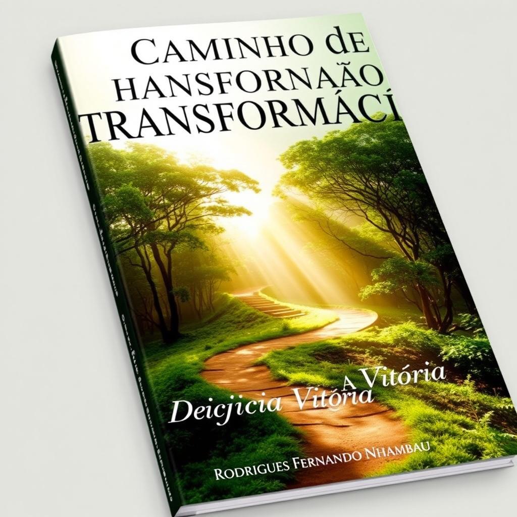 A captivating book cover featuring the title 'Caminho de Transformação' in bold, elegant typography at the top