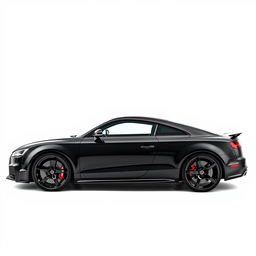 A sleek, totally black Audi RS sports car viewed from the side, showcasing its aerodynamic design and aggressive stance