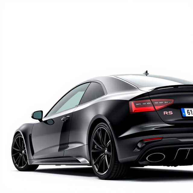 A sleek, totally black Audi RS sports car viewed from the side, showcasing its aerodynamic design and aggressive stance