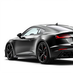 A sleek, totally black Audi RS sports car viewed from the side, showcasing its aerodynamic design and aggressive stance