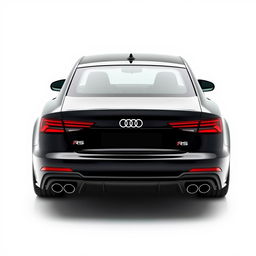 A sleek, fully black Audi RS car viewed from the rear, showcasing its elegant lines and sporty design