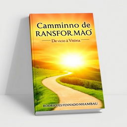 A captivating book cover for a title "Caminho de Transformação" with the subtitle "De vício a Vitória"