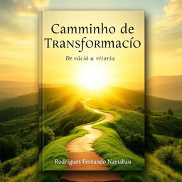 A captivating book cover for a title "Caminho de Transformação" with the subtitle "De vício a Vitória"