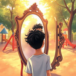 A captivating book cover illustration featuring a playground as the background, bathed in warm sunlight