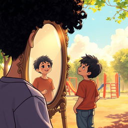 A captivating book cover illustration featuring a playground as the background, bathed in warm sunlight