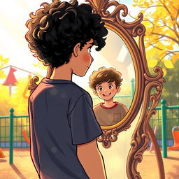A captivating book cover illustration featuring a playground as the background, bathed in warm sunlight