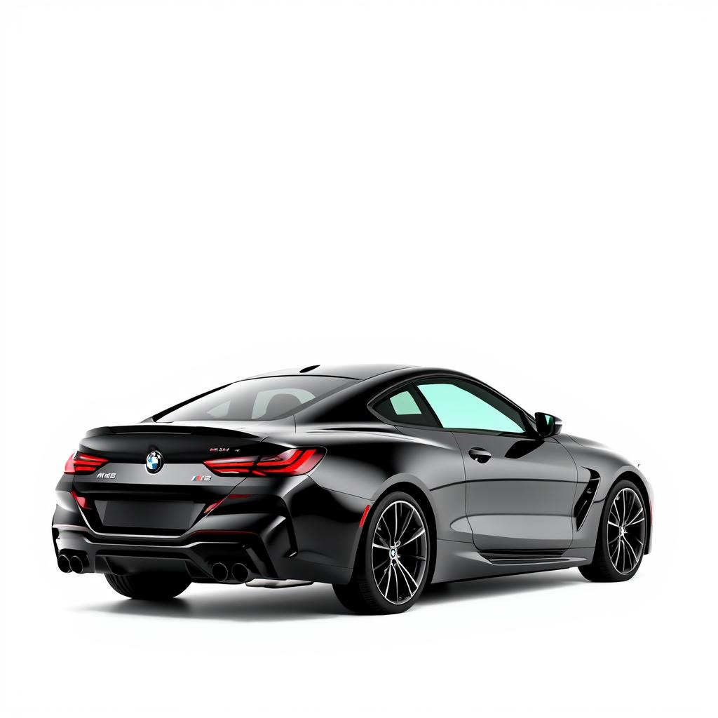 A sleek, totally black BMW M8, showcasing its elegant and powerful silhouette from a side view