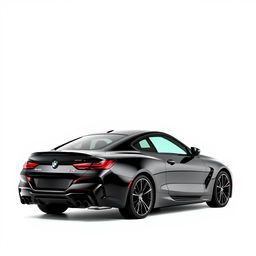 A sleek, totally black BMW M8, showcasing its elegant and powerful silhouette from a side view