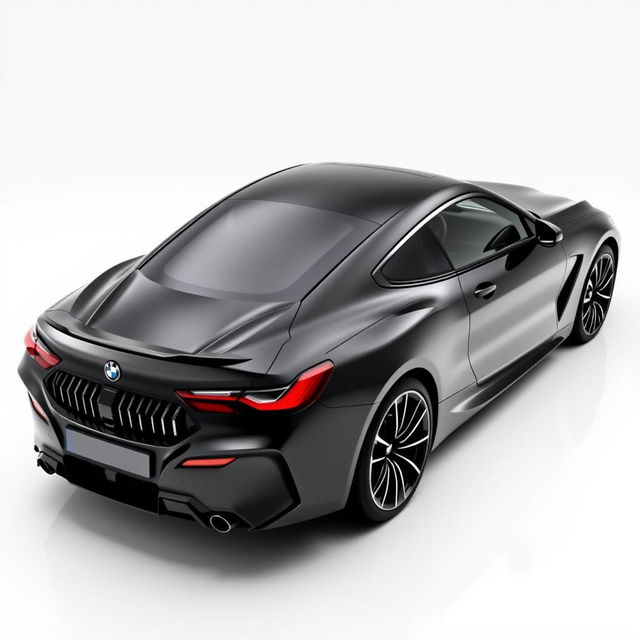 A sleek, totally black BMW M8, showcasing its elegant and powerful silhouette from a side view