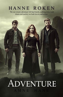 A book cover design for a romantic adventure novel filled with conspiracy, family love, struggle drama, and action