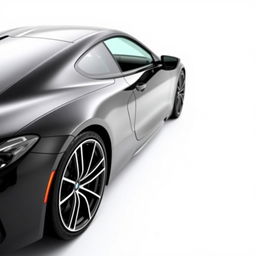 A sleek, totally black BMW M8 showcased against a pristine, totally white background