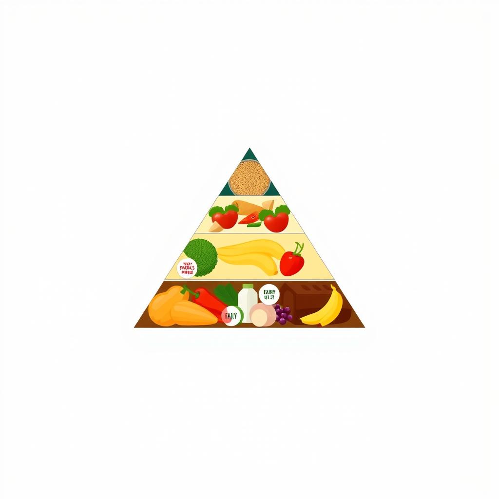 An illustration depicting a rectangle divided into eight non-equal sections, inspired by the food pyramid