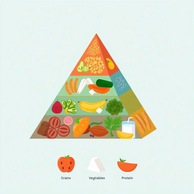 An illustration depicting a rectangle divided into eight non-equal sections, inspired by the food pyramid