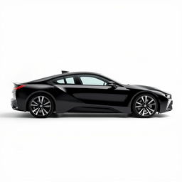 A striking image of a sleek, totally black BMW i7 showcased from a side view against a completely white background