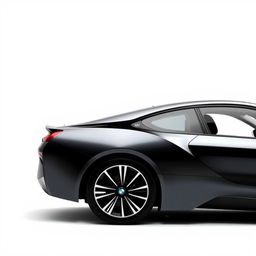 A striking image of a sleek, totally black BMW i7 showcased from a side view against a completely white background