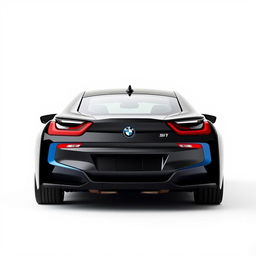 A captivating image of a totally black BMW i7 showcased from a rear view against a completely white background