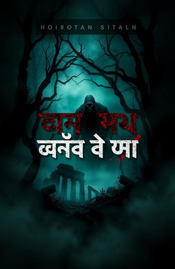 A chilling book cover design for a horror-thriller story titled 'পড়া মুখের ছায়া'