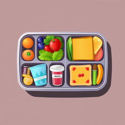 An illustration of a lunchbox viewed from the top, shaped as a rectangle, featuring eight distinct divisions inside
