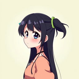 An anime-style profile picture of a girl with long black hair styled into two playful ponytails, each secured with colorful hair ties