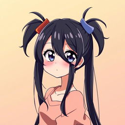 An anime-style profile picture of a girl with long black hair styled into two playful ponytails, each secured with colorful hair ties