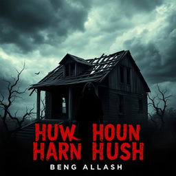 A spine-chilling book cover design for a horror-thriller story set in Bangladesh, featuring an old burnt house at the center of the composition