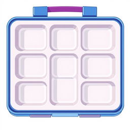 An illustration of a lunchbox viewed from the top, shaped as a rectangle, featuring eight distinct divisions