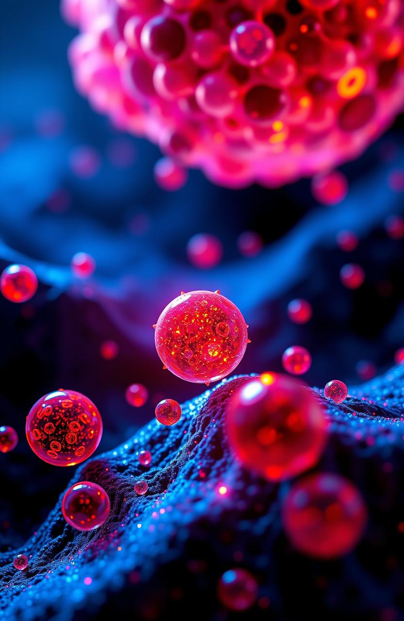 An artistic representation of carbon nanoparticles and quantum dots, showcasing their intricate structures at a microscopic level
