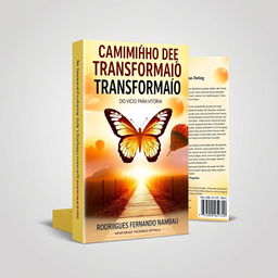 A book cover design featuring the title 'CAMINHO DE TRANSFORMAÇÃO' prominently displayed at the top in bold, inspiring typography