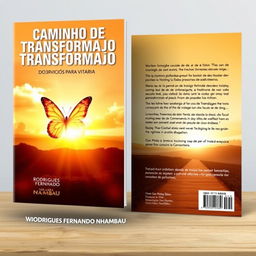 A book cover design featuring the title 'CAMINHO DE TRANSFORMAÇÃO' prominently displayed at the top in bold, inspiring typography