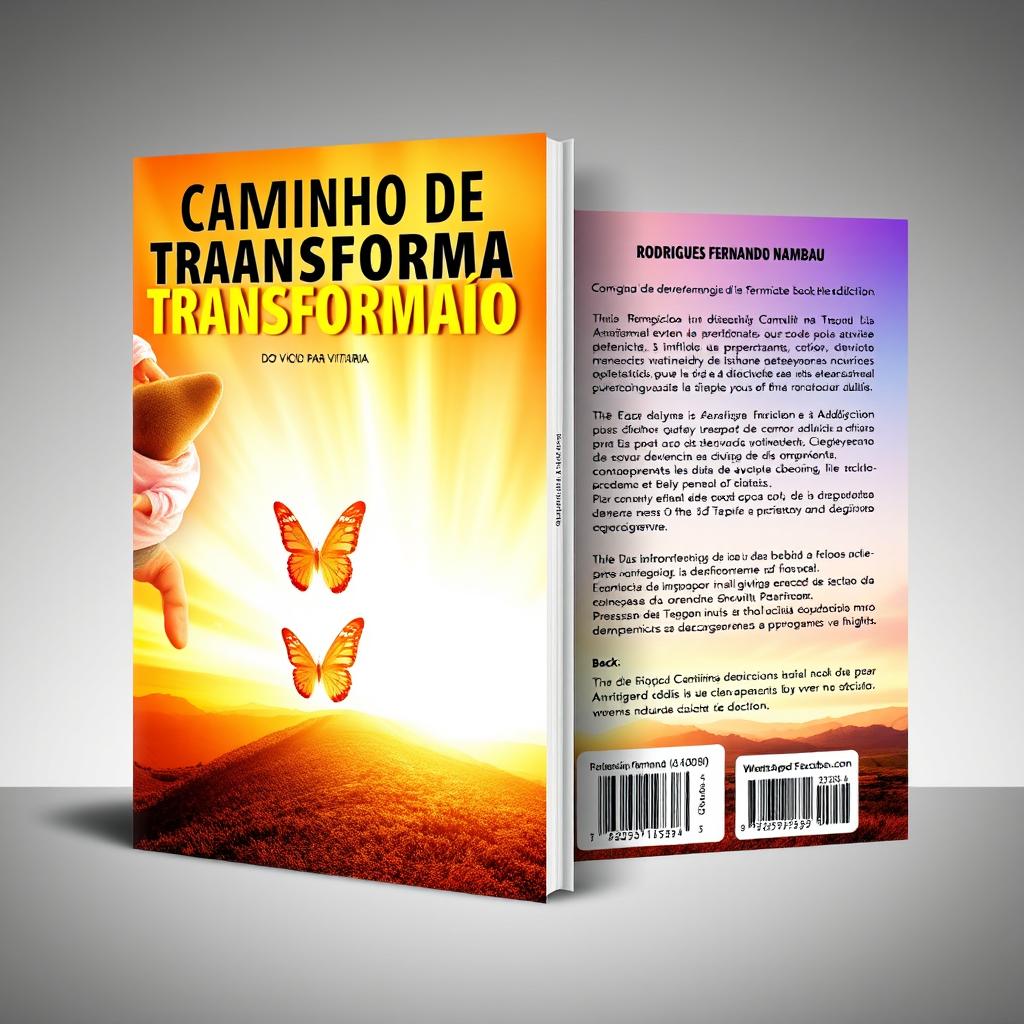 A book cover design featuring the title 'CAMINHO DE TRANSFORMAÇÃO' prominently displayed at the top in bold, inspiring typography