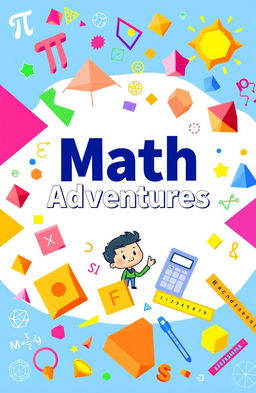 A vibrant and engaging cover design for a math book, featuring colorful geometric shapes and patterns that represent various mathematical concepts like pi, fractals, and equations