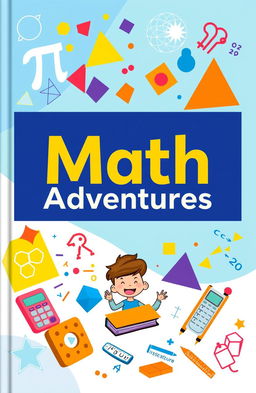 A vibrant and engaging cover design for a math book, featuring colorful geometric shapes and patterns that represent various mathematical concepts like pi, fractals, and equations