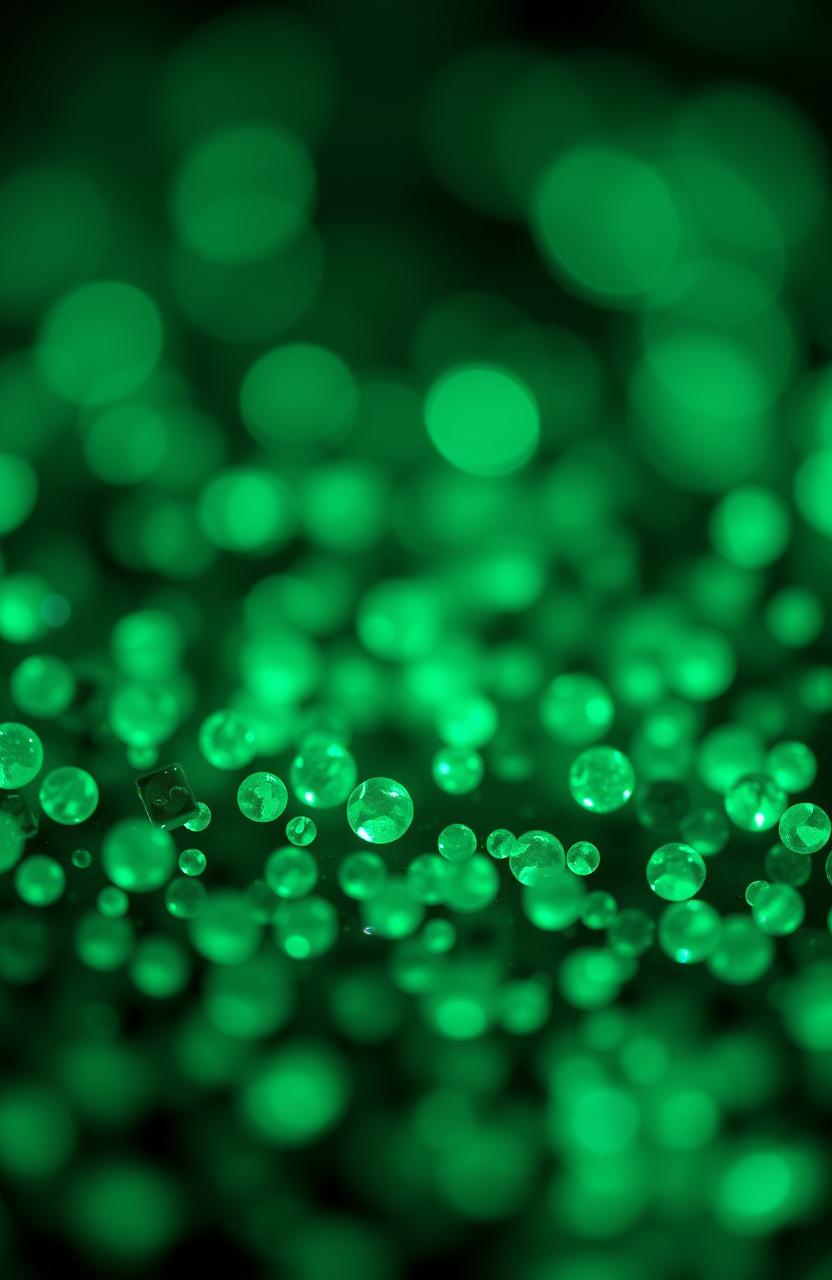 A mesmerizing display of carbon quantum dots glowing in a vivid green-blue hue