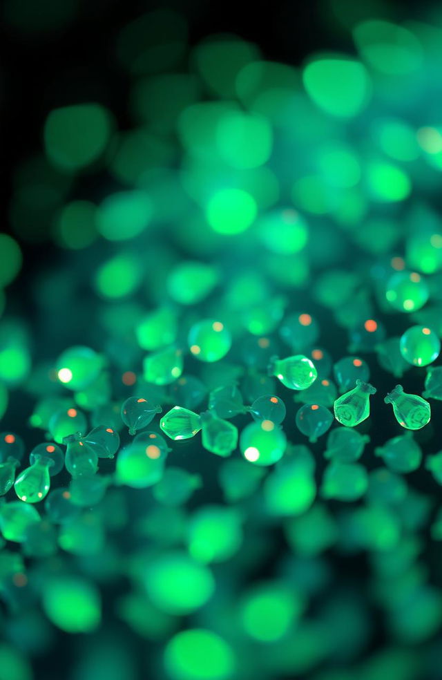 A mesmerizing display of carbon quantum dots glowing in a vivid green-blue hue