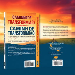 Design cover (front and back) for a book titled "CAMINHO DE TRANSFORMAÇÃO" with the subtitle "DO VÍCIO PARA VITÓRIA", authored by "RODRIGUES FERNANDO NHAMBAU"